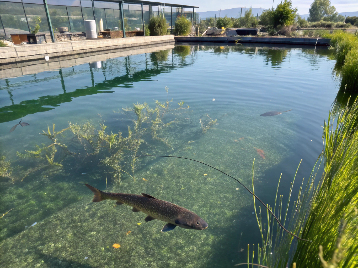 Freshwater catfish aquaculture ponds in a lush tropical setting at Mbin Ndem in Buea, Cameroon