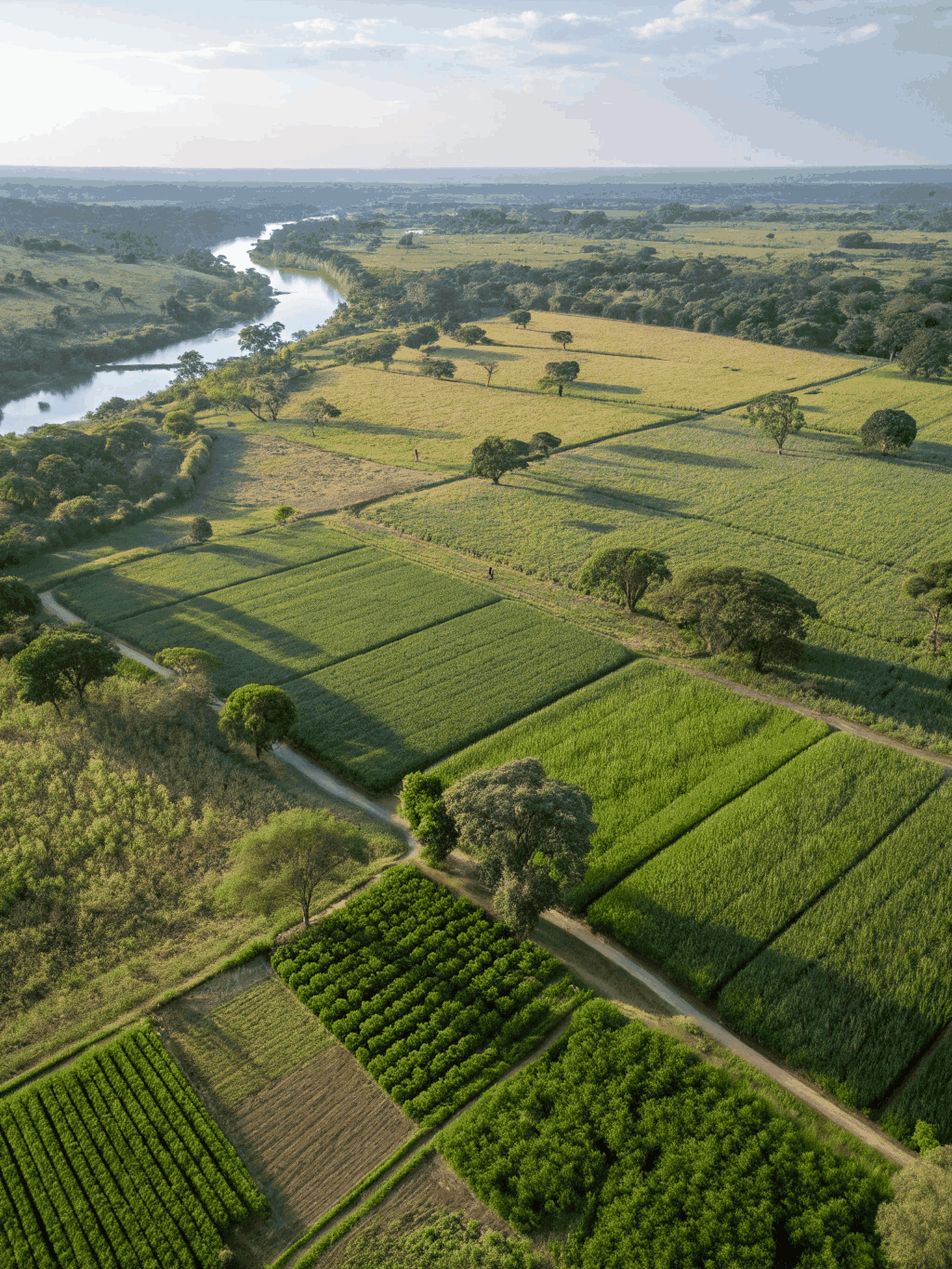 Tropical agricultural land and lush forest landscape at Mile 14 Dibanda, Cameroon