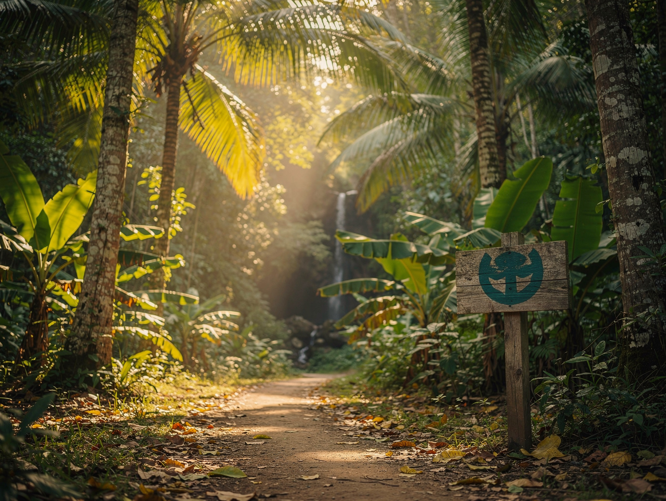Winding tropical forest path lined with lush green vegetation in Mbin Ndem Peace Sanctuary