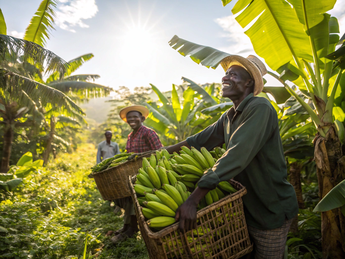 Tropical crops, plantains, and organic vegetables harvested on volcanic soil
